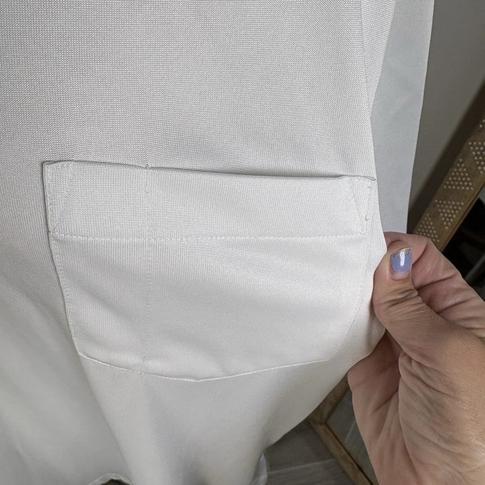 Harriton Mens L White Polo Shirt Business Casual Golf Core Polyester Pocket